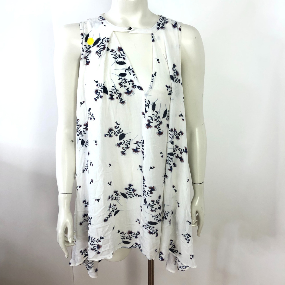 Free People NEW With DEFECT Small Boho Flowy Pullover Top Blouse White Blue